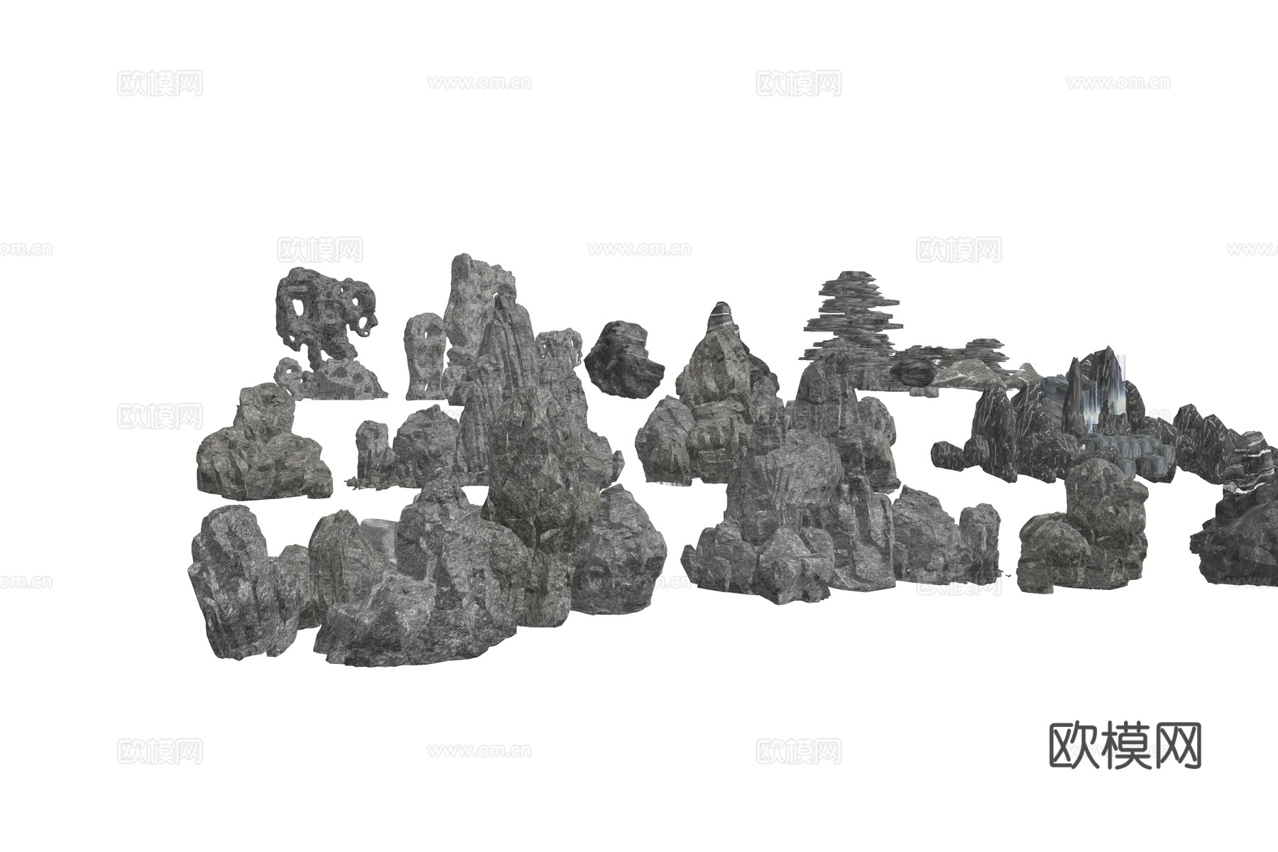 现代假山 庭院石头小品 石头造景岩石 条石碎石岩石 庭院水景su模型