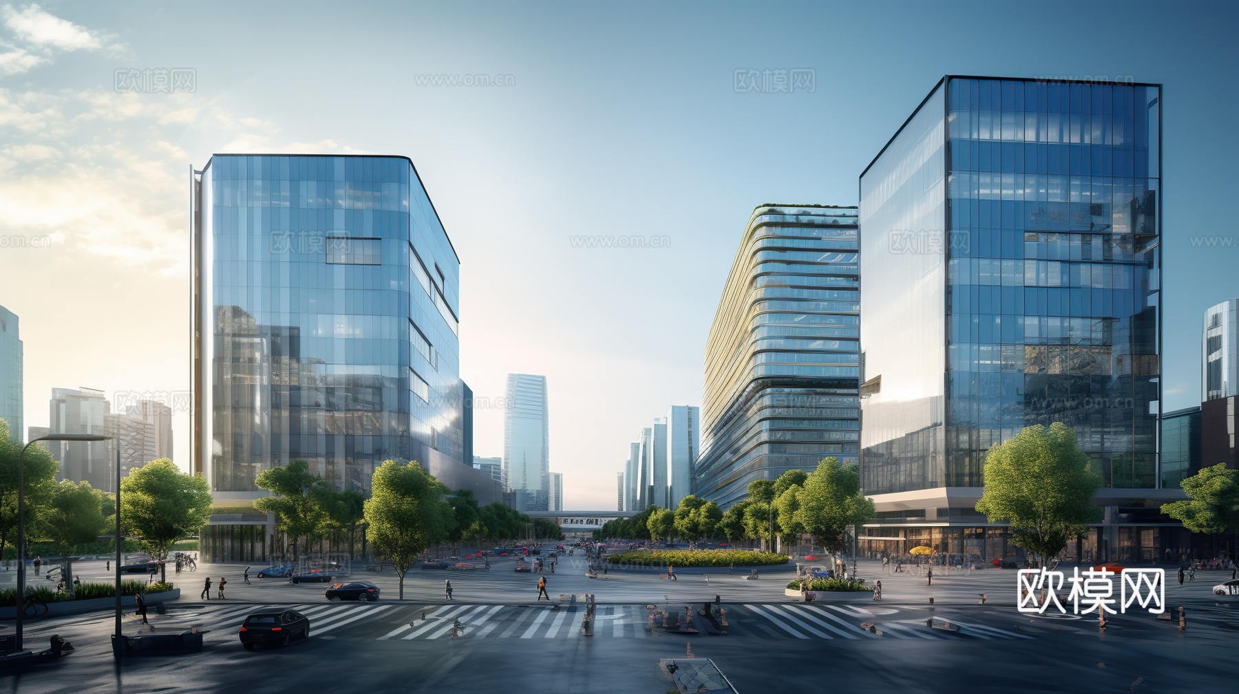 白天城市建筑  高楼  景观绿化 草坪 公园