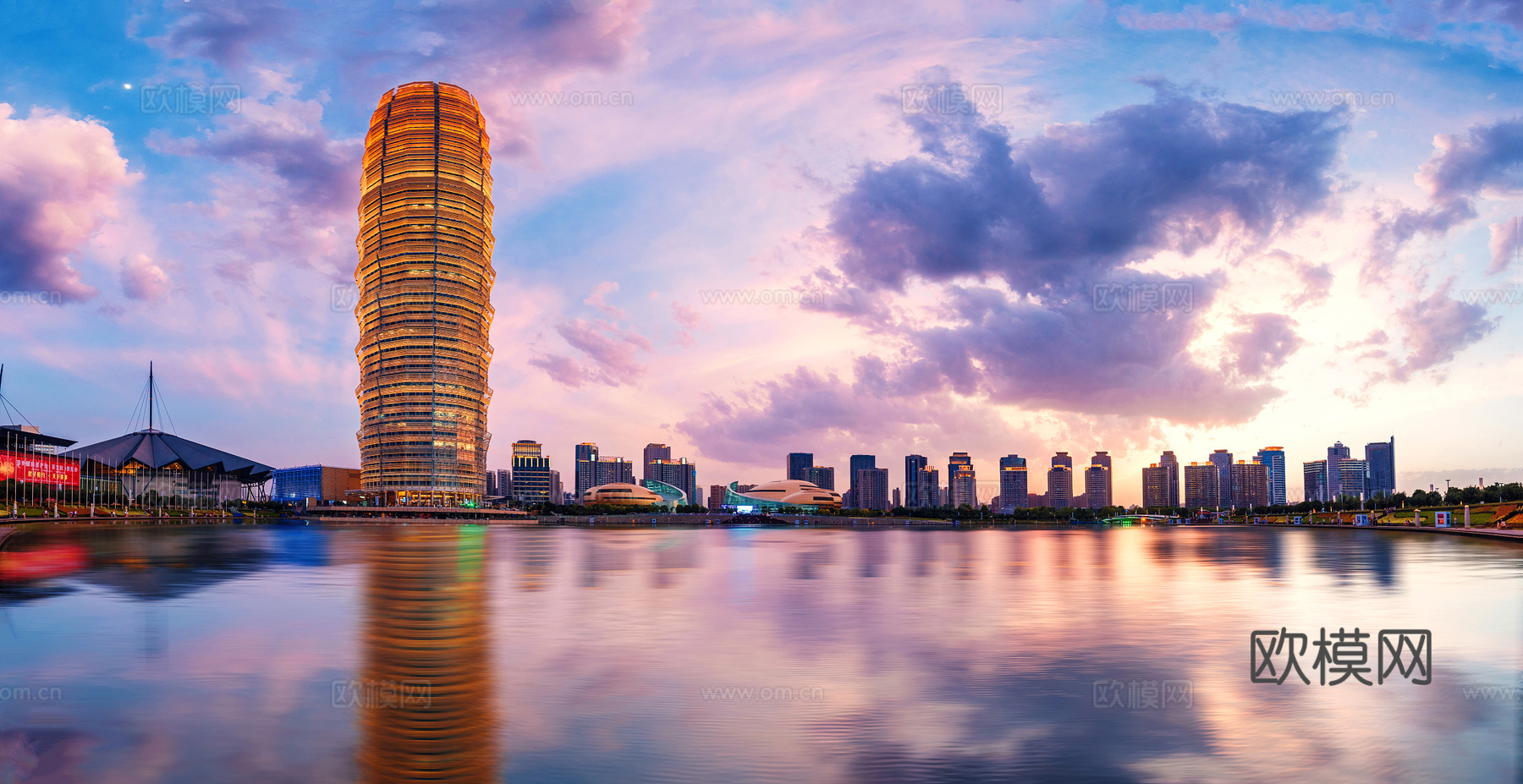 城市 夜景  郑州 如意湖 大玉米楼