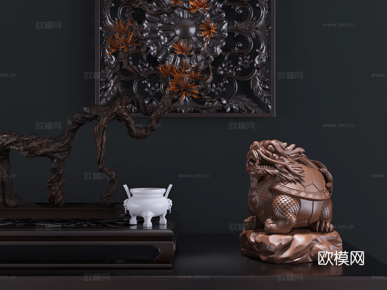 现代新中式踏石龙龟雕塑装饰摆件3d模型