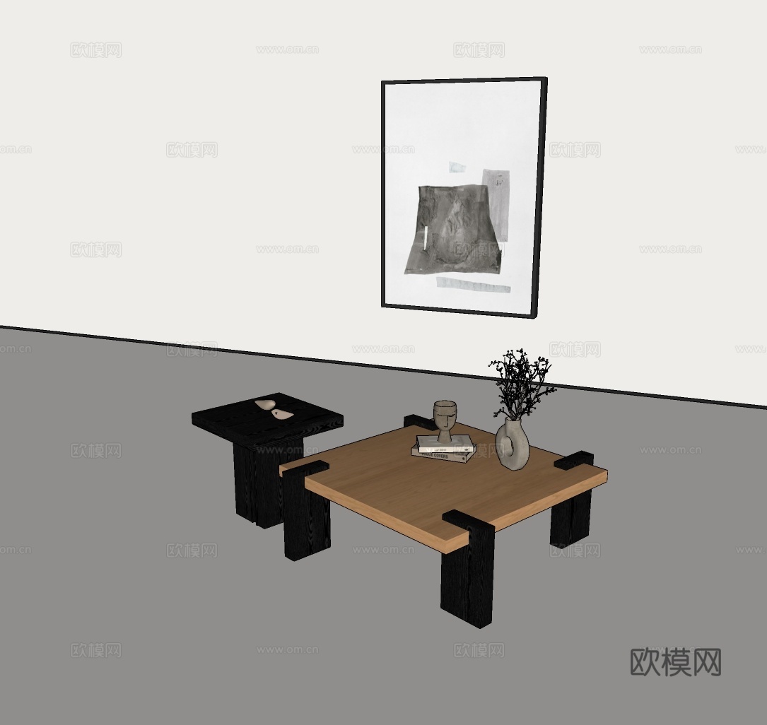 日式茶几组合 原木茶几组合 现代实木茶几组合 简约原木茶几su模型