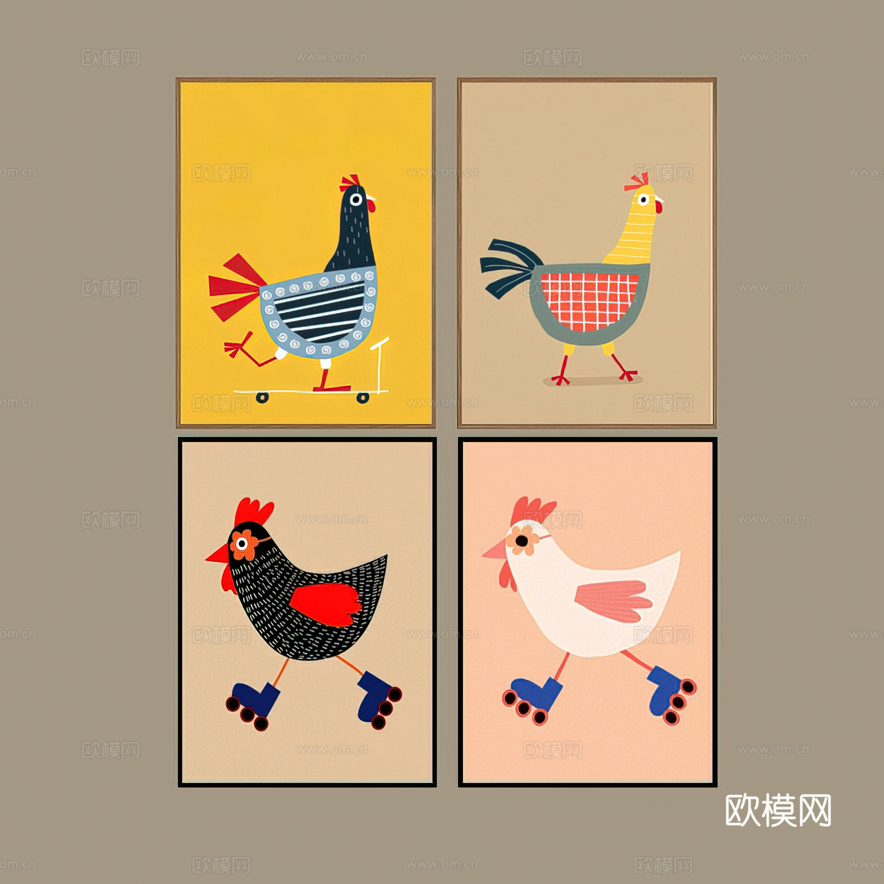 现代挂画 装饰画 儿童挂画 卡通挂画 挂画组合su模型