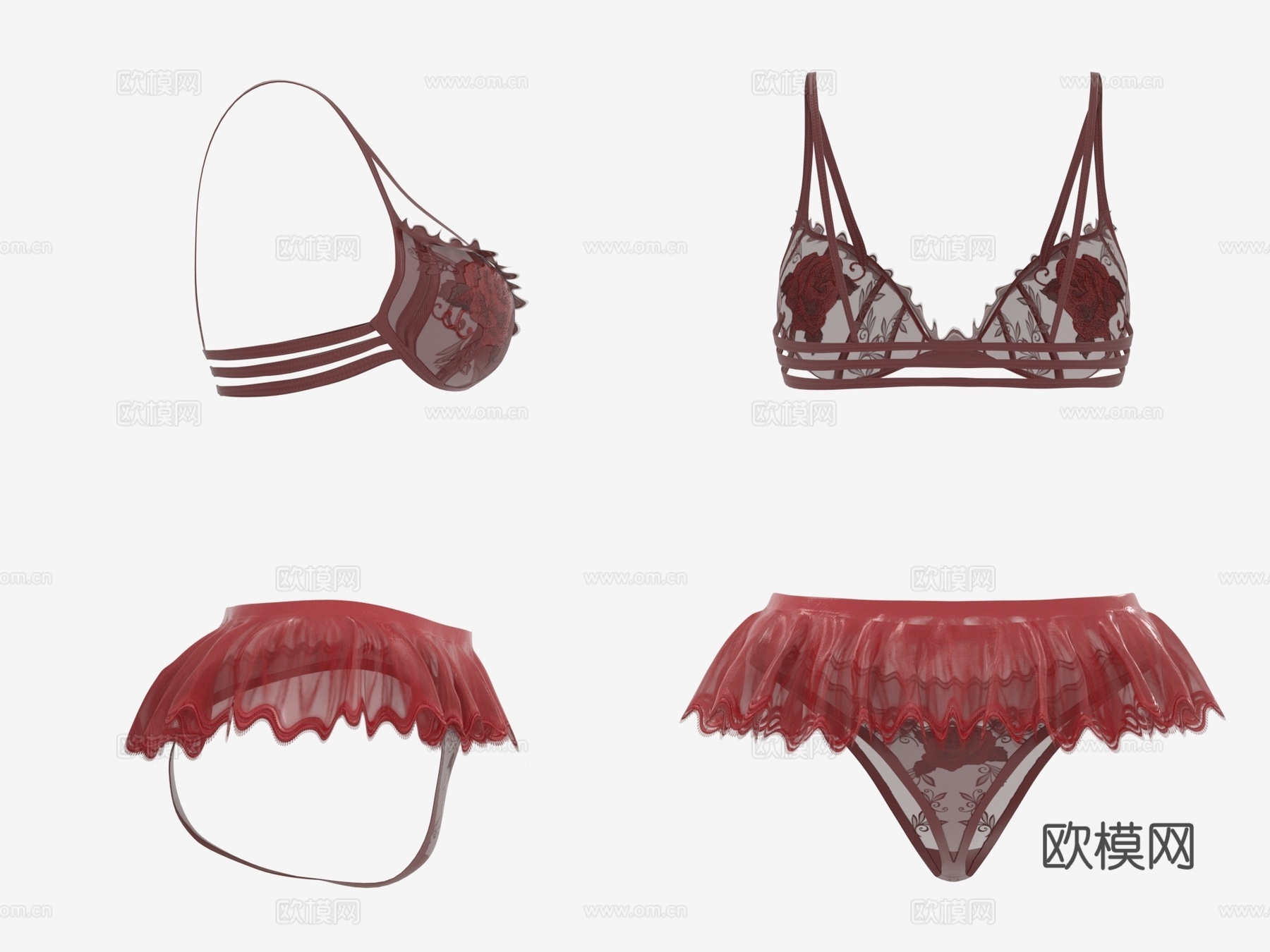 性感内衣 蕾丝 内裤 文胸 小裙子 女性服装 女装3d模型