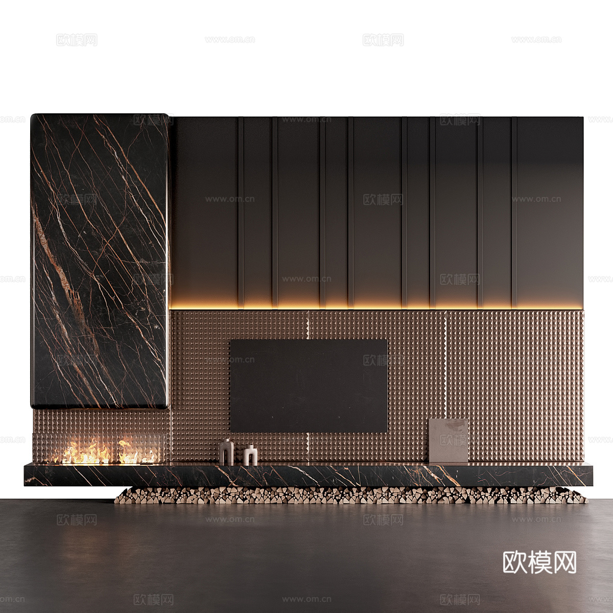 现代意式轻奢电视背景墙3d模型