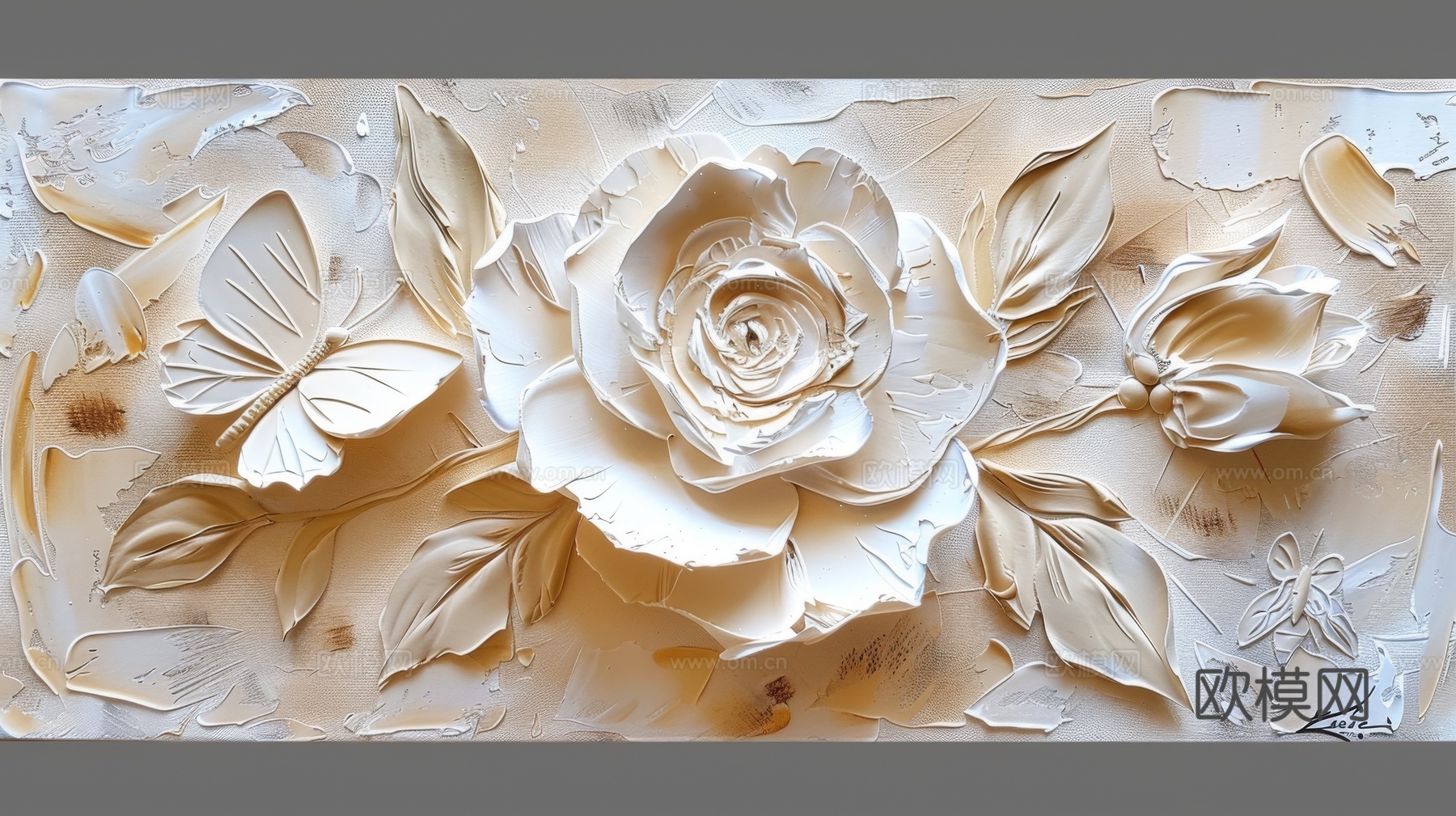 3D浮雕花卉背景墙下载（渲染图1）