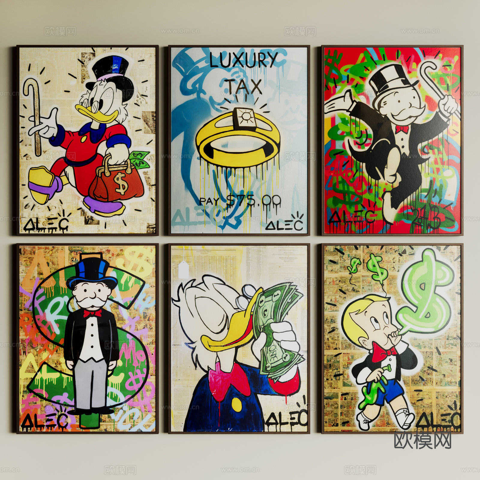 现代挂画 装饰画 儿童挂画 卡通挂画 挂画组合su模型