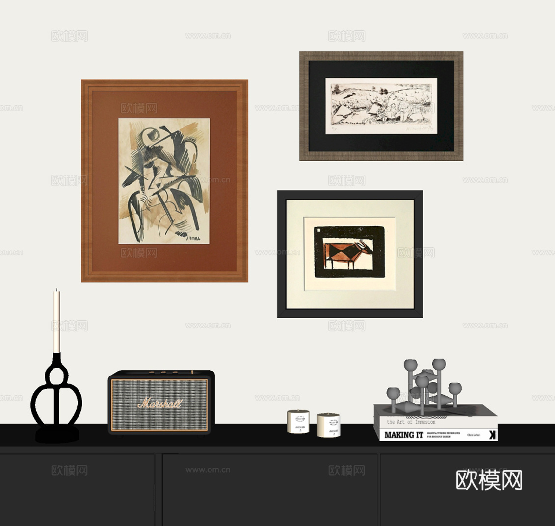 中古抽象挂画组合su模型