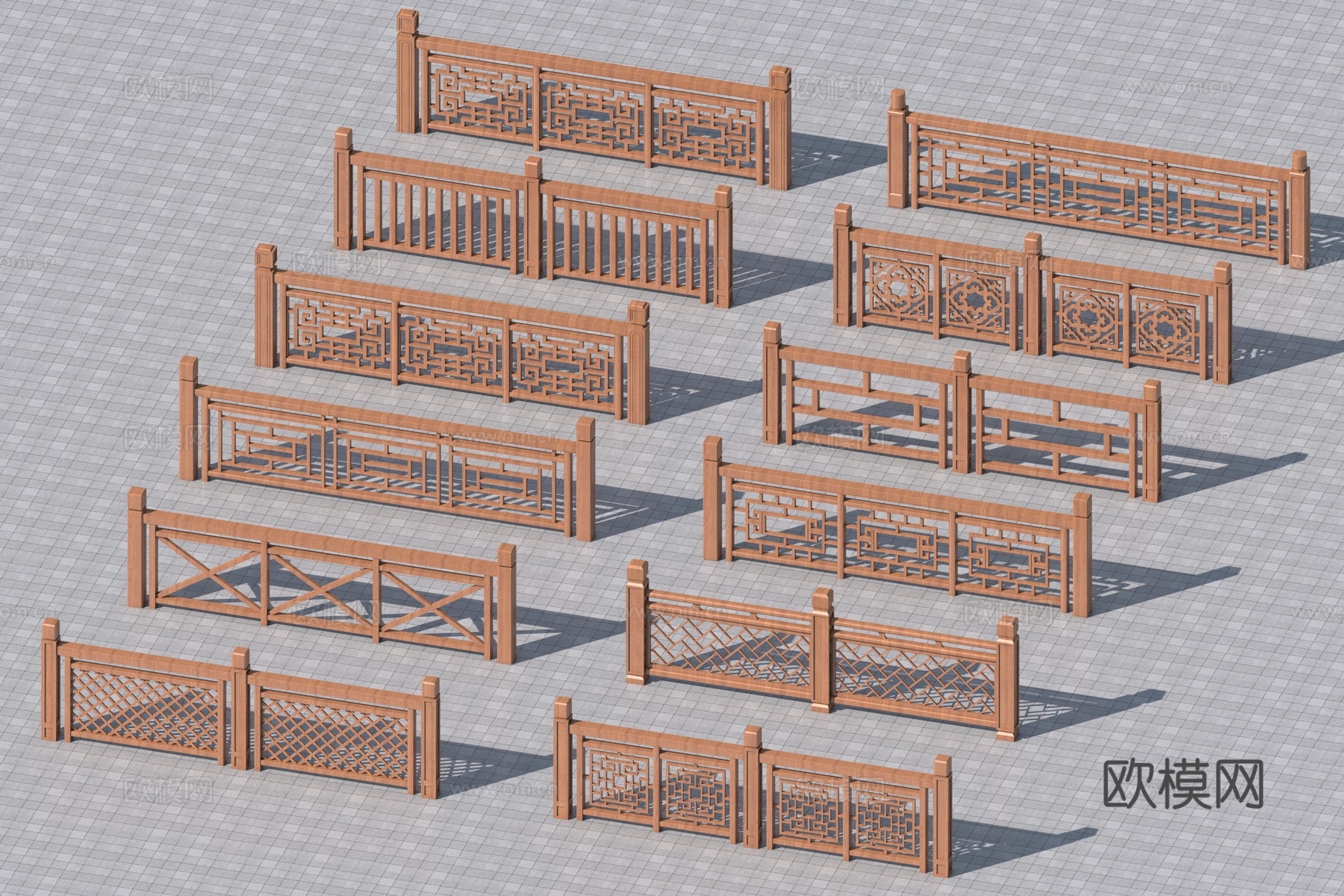 中式护栏 仿古护栏 木围栏3d模型