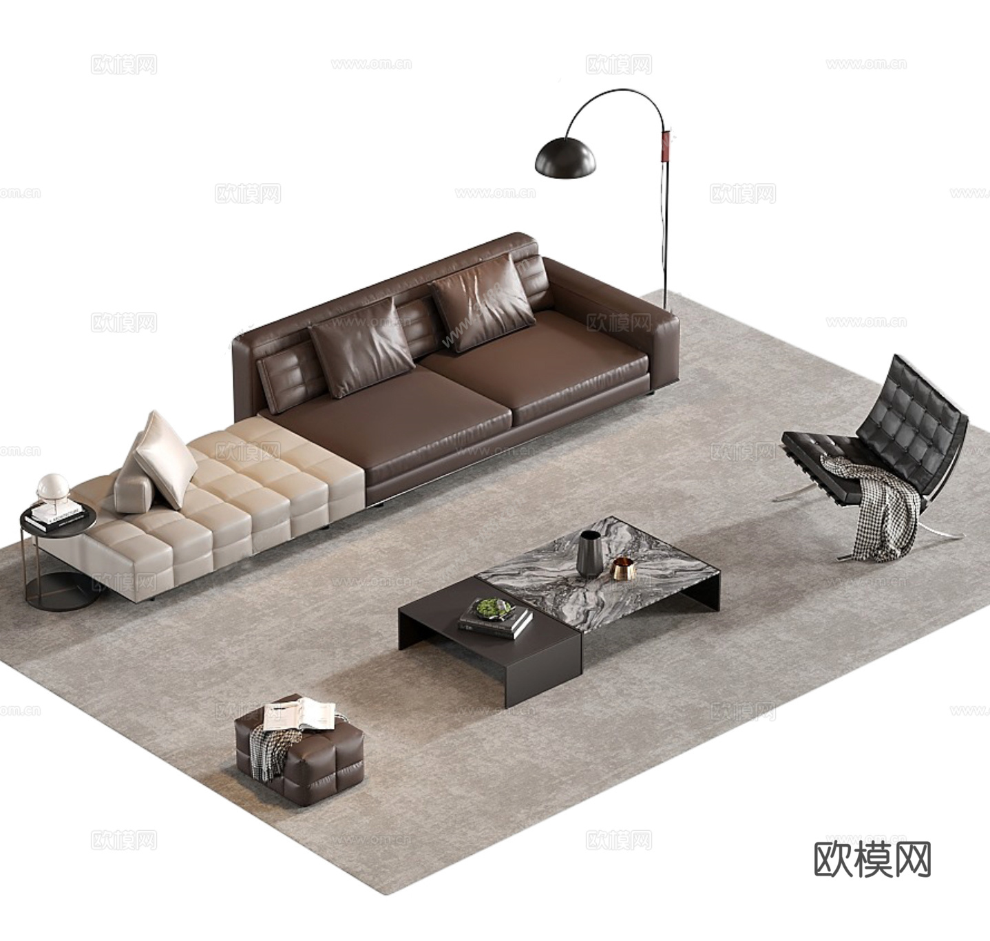 现代意式沙发茶几组合su模型