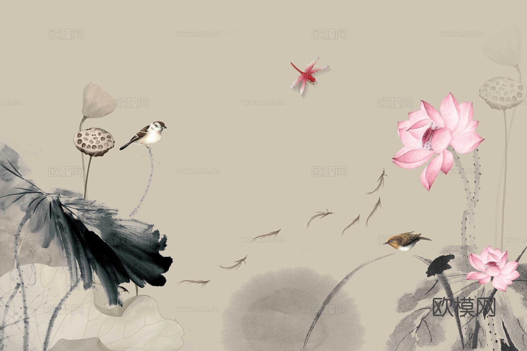 新中式花鸟壁纸壁画