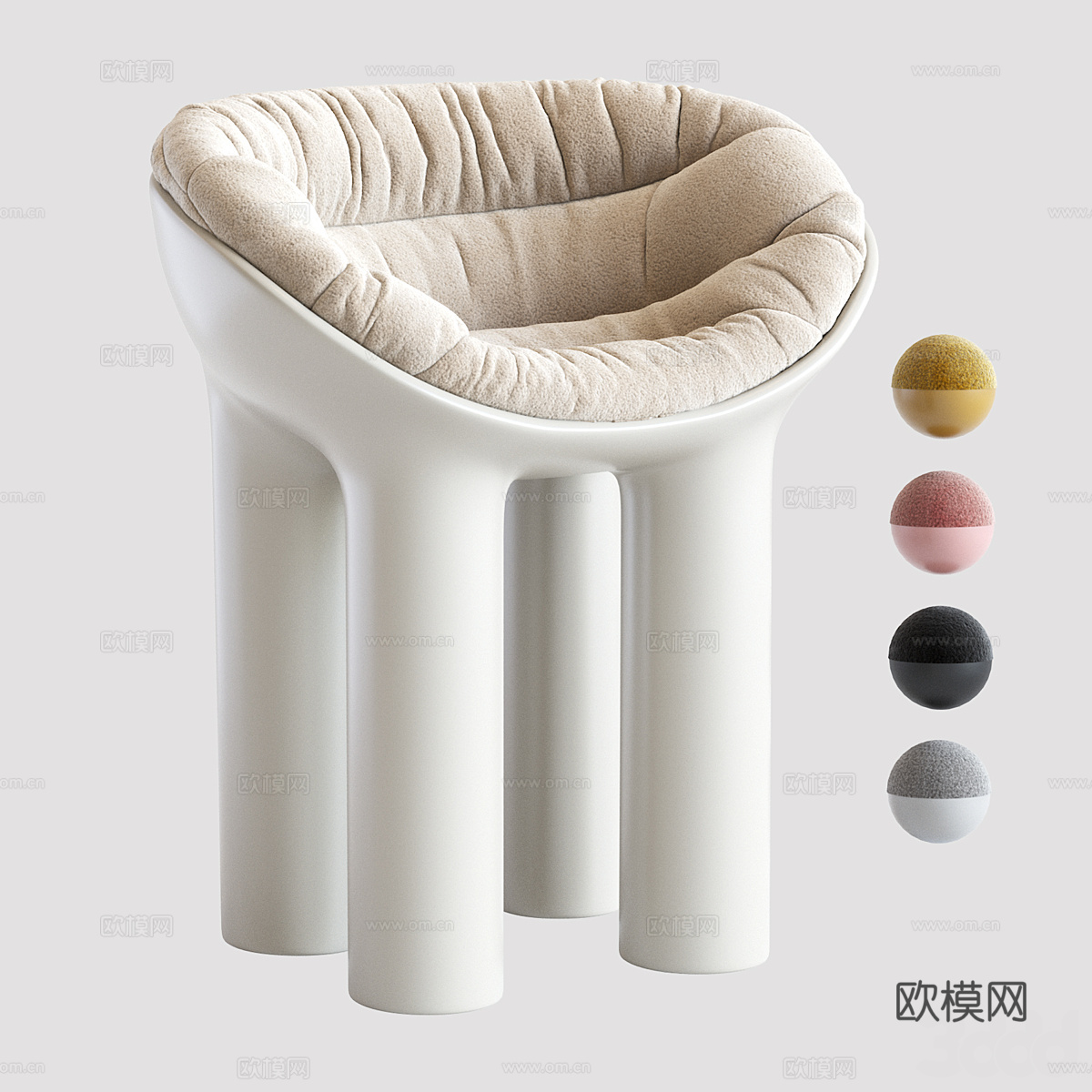 现代意式奶油风化妆凳3d模型