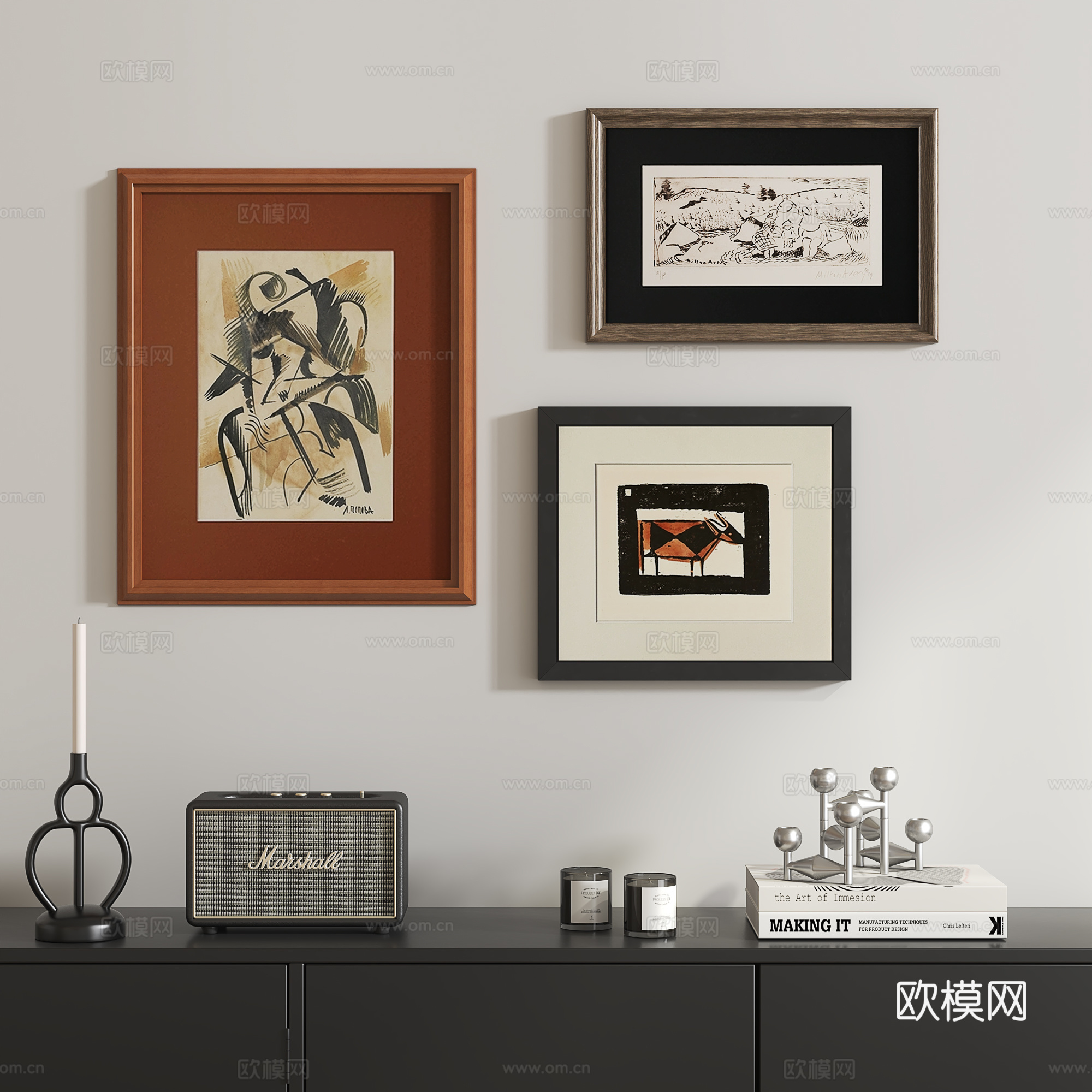 中古抽象挂画组合3d模型