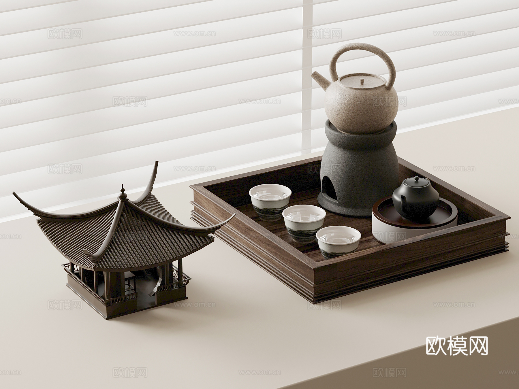 茶具 新中式茶具 茶壶 茶杯su模型