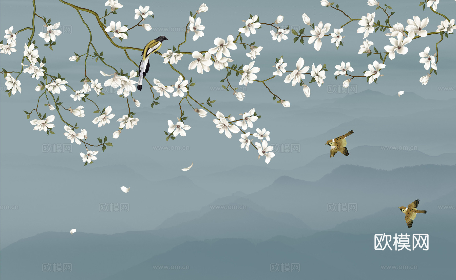 新中式花鸟壁纸壁画