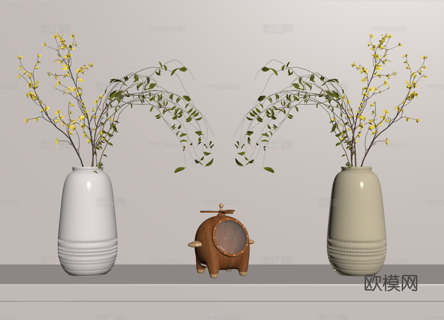 花艺花瓶 桌面摆件 饰品 干枝花艺su模型