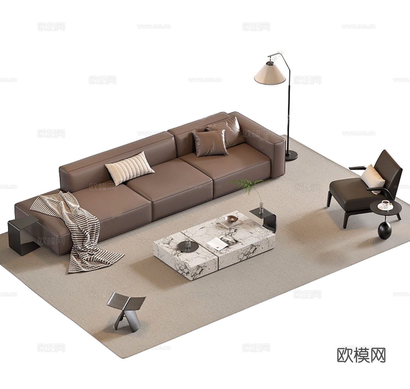 现代意式沙发茶几组合3d模型