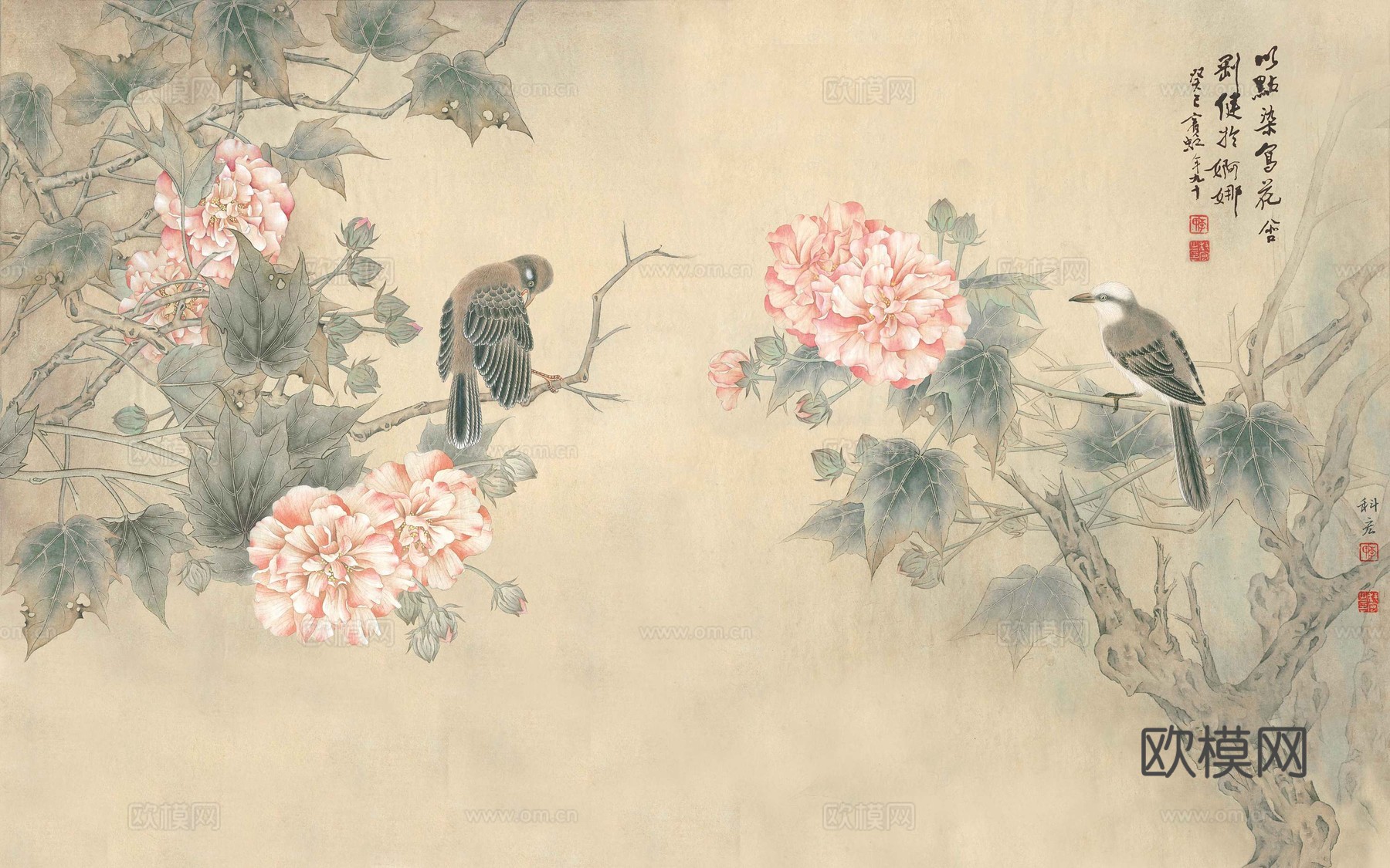 新中式花鸟壁纸壁画