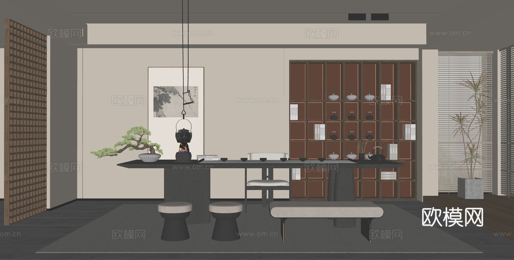 新中式茶室su模型
