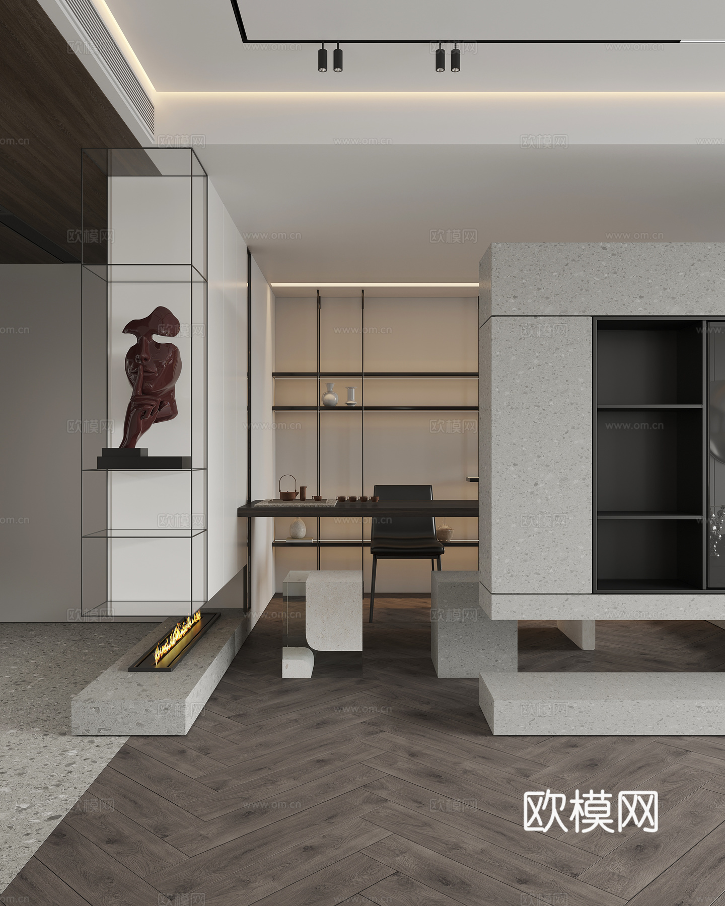 现代开放式书房3d模型