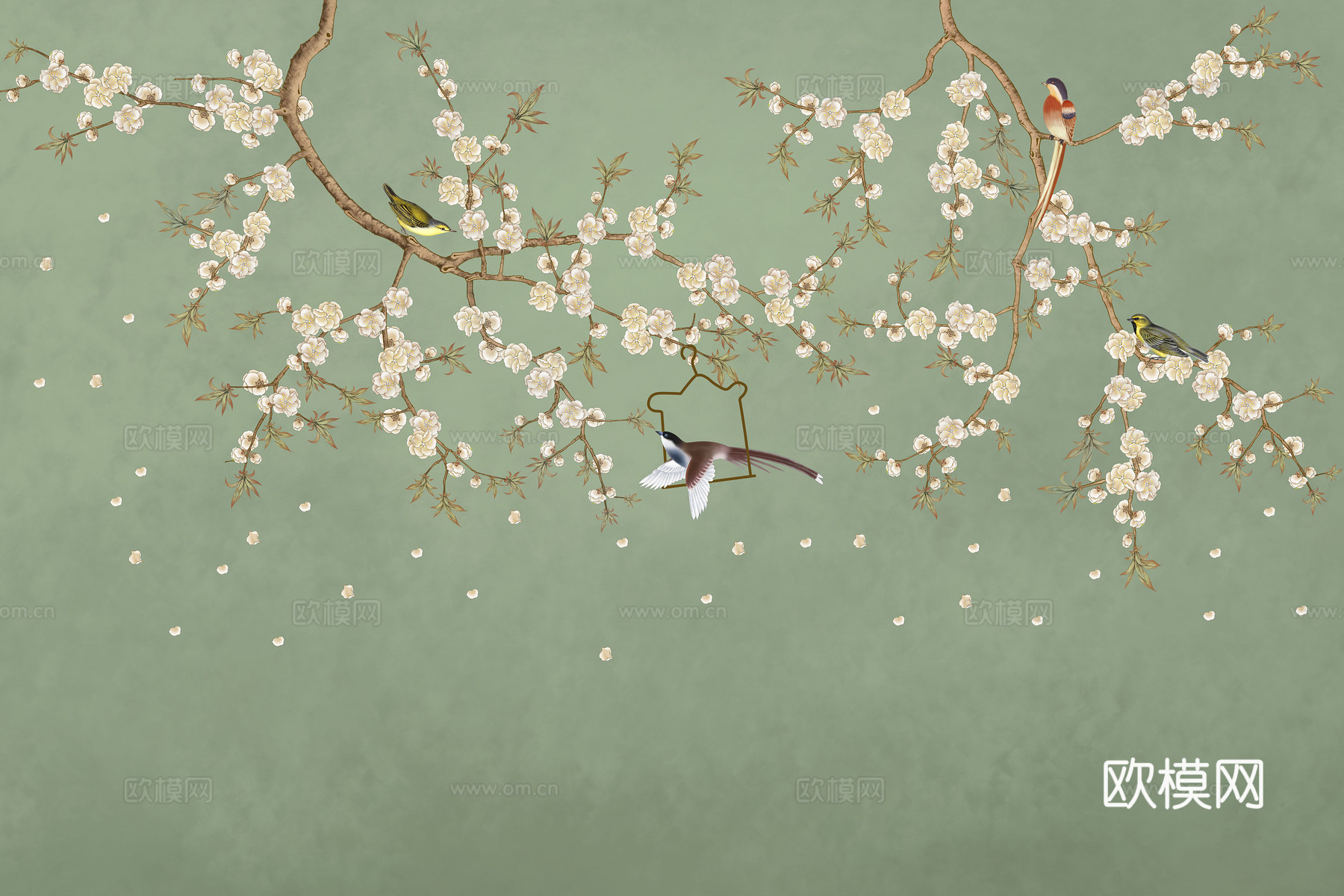 新中式花鸟壁纸壁画