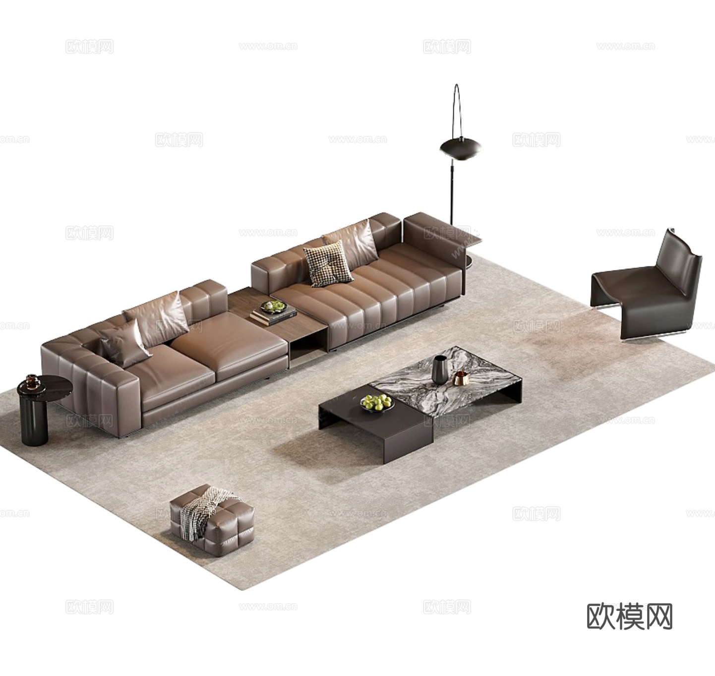 现代意式沙发茶几组合3d模型