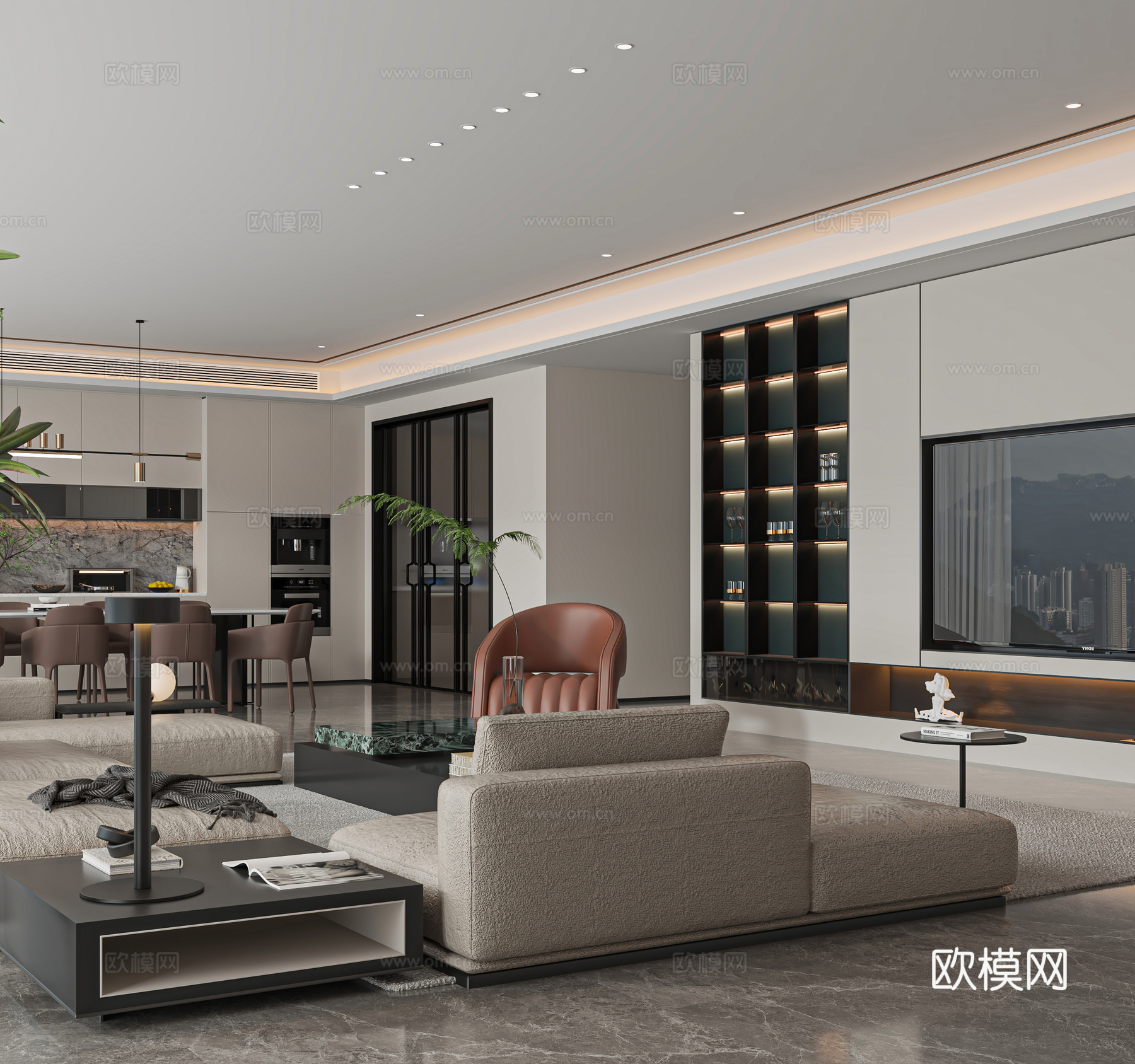 现代轻奢客餐厅 poliform 米诺提家具组合 minotsu模型