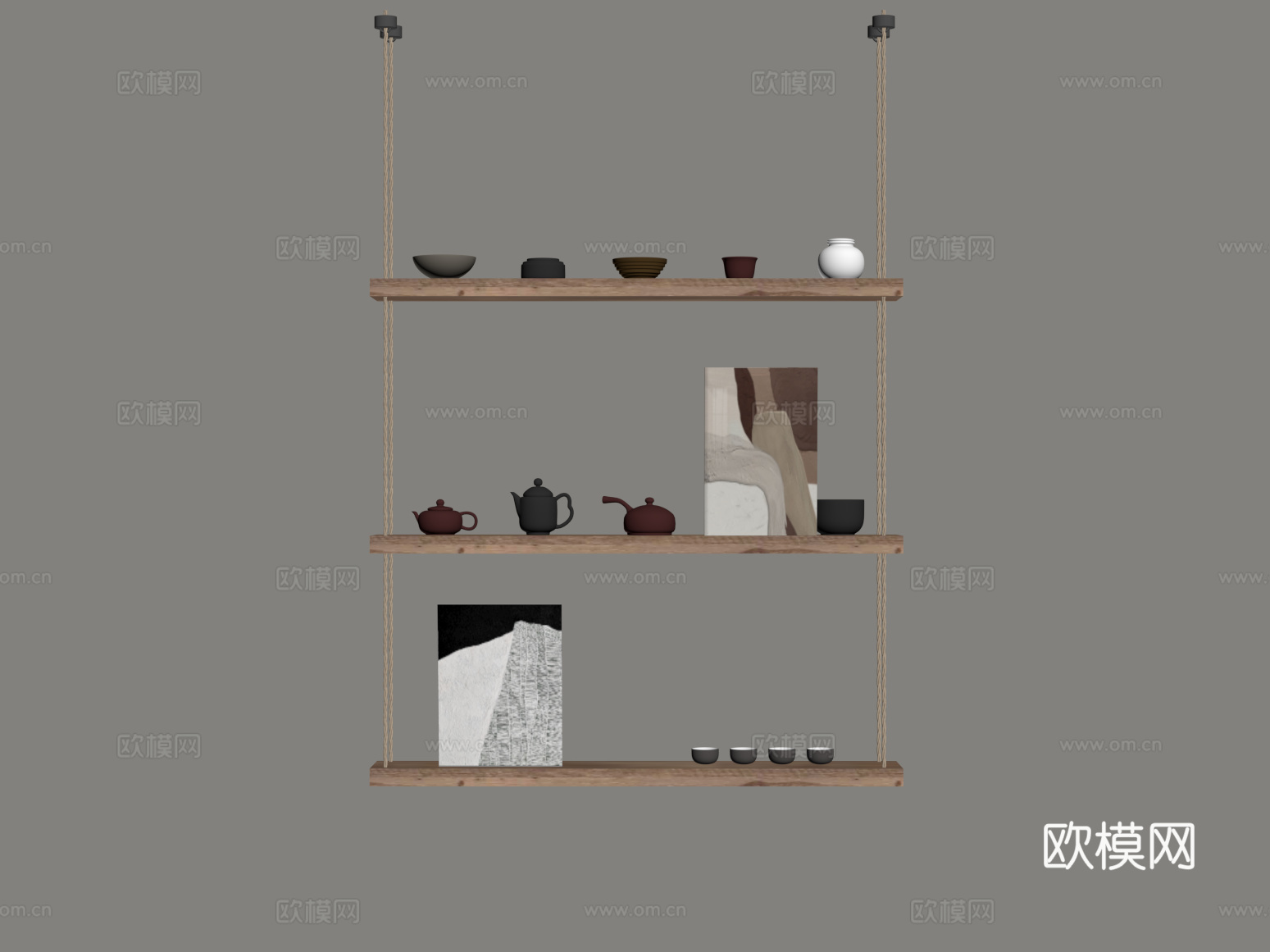 茶具 新中式茶具 茶壶 置物架su模型