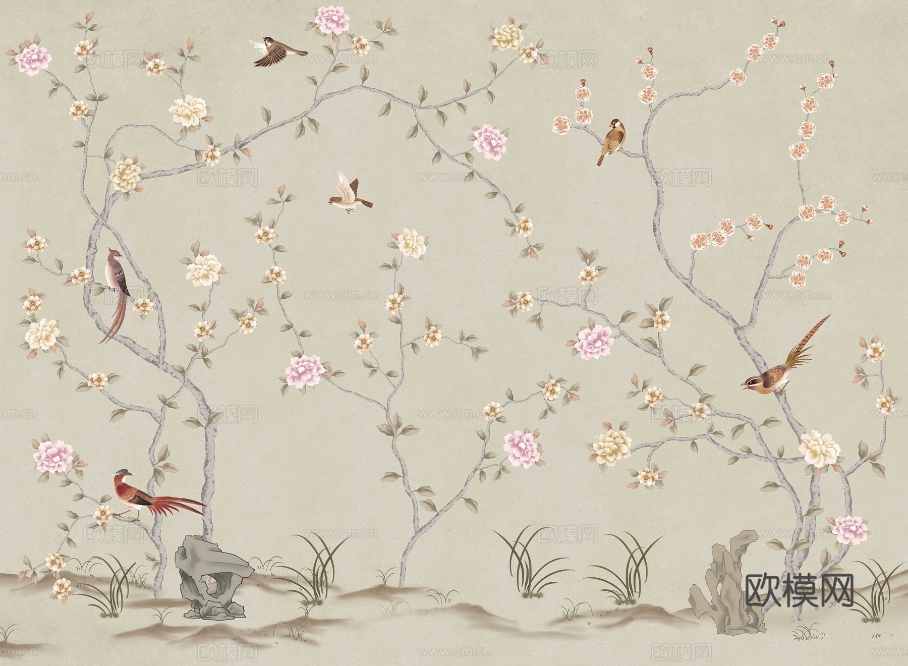 新中式花鸟壁纸壁画