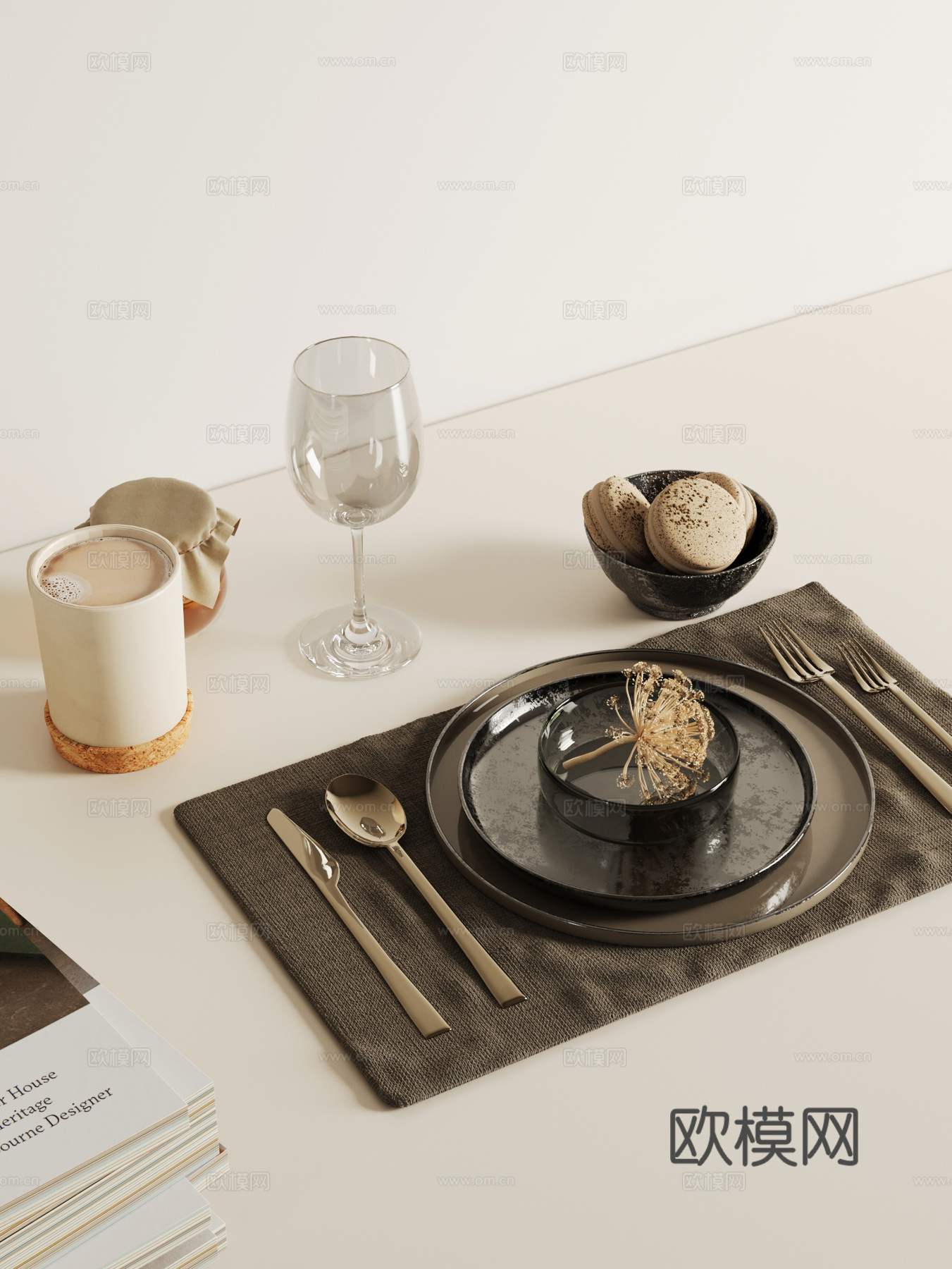 餐具 现代餐具 西餐餐具 碗碟刀叉 食物咖啡su模型