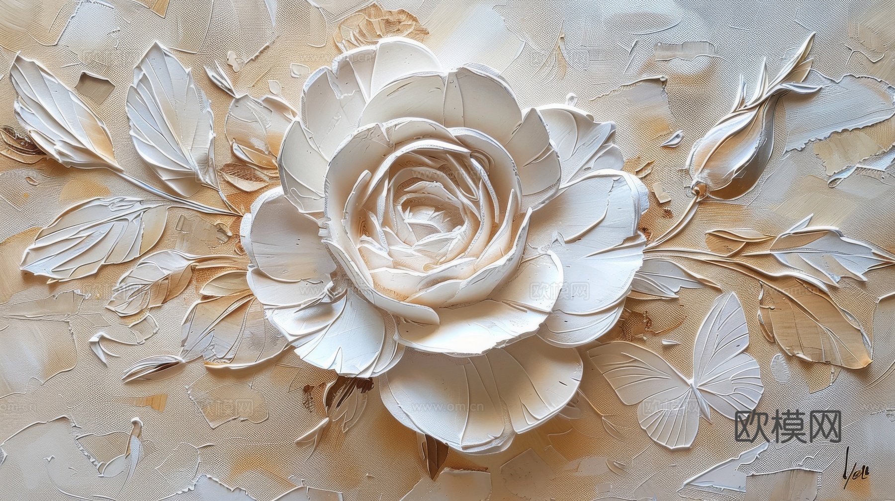 3D浮雕花卉背景墙下载（渲染图2）