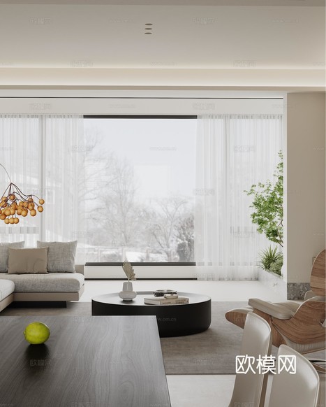 現(xiàn)代簡約客餐廳3d模型下載(渲染圖1)