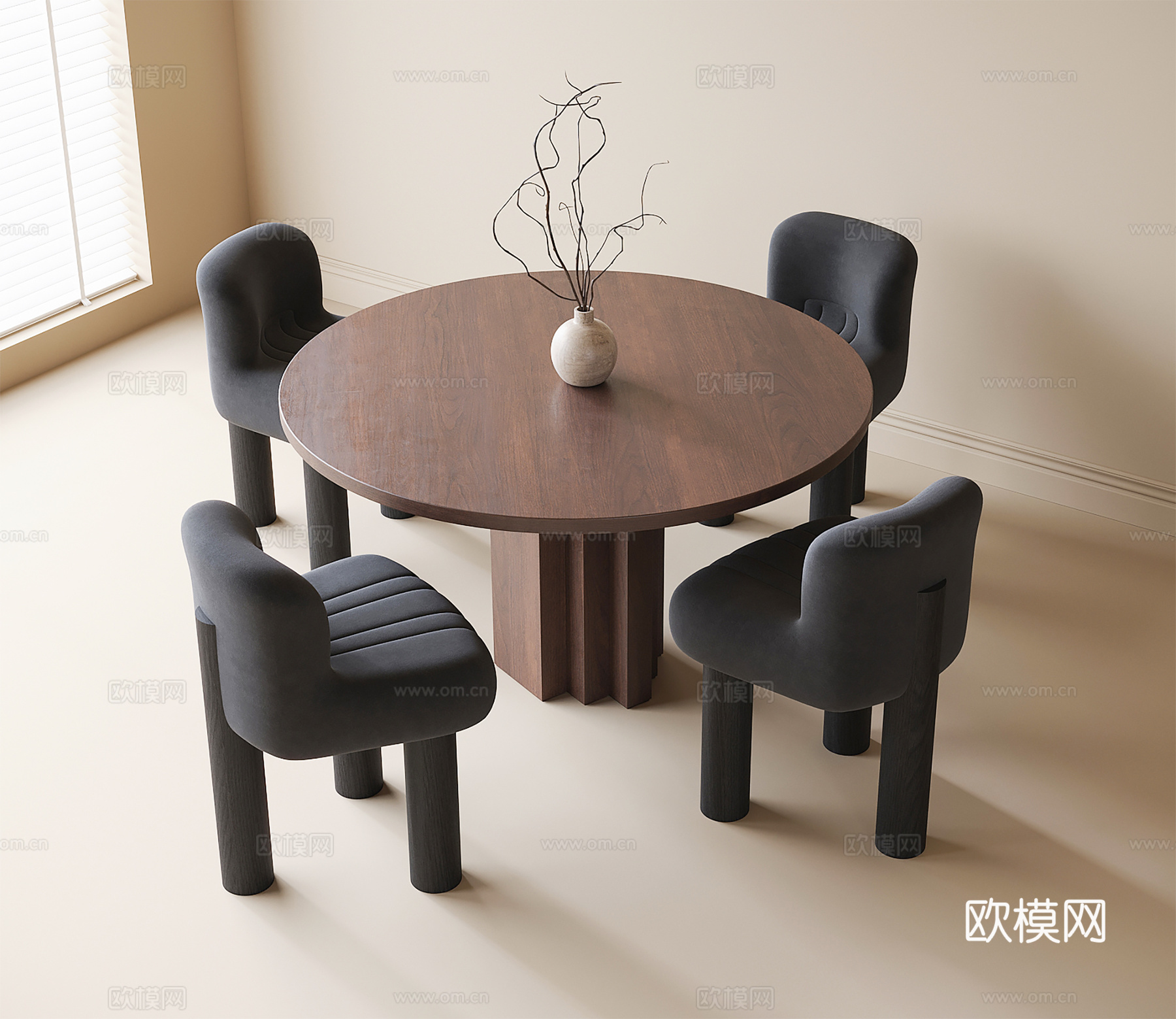 现代餐桌椅 圆形餐桌 餐椅3d模型