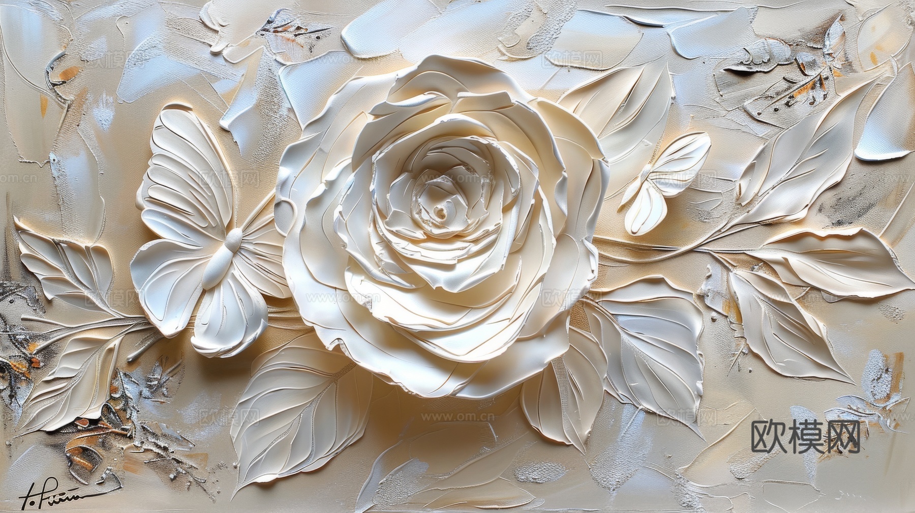 3D浮雕花卉背景墙下载（渲染图8）