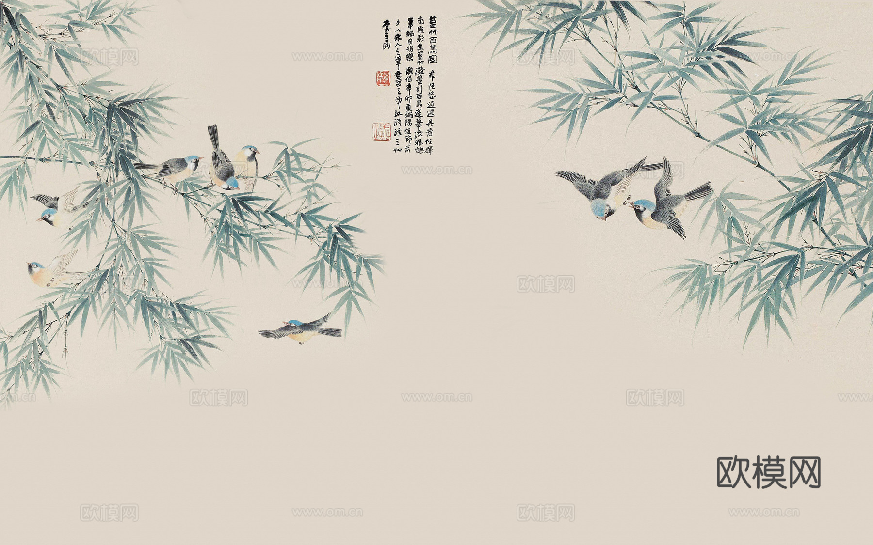 新中式花鸟壁纸壁画