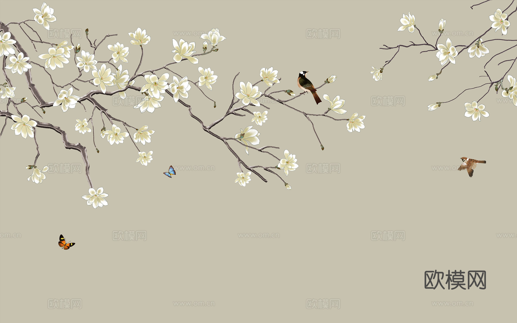 新中式花鸟壁纸壁画
