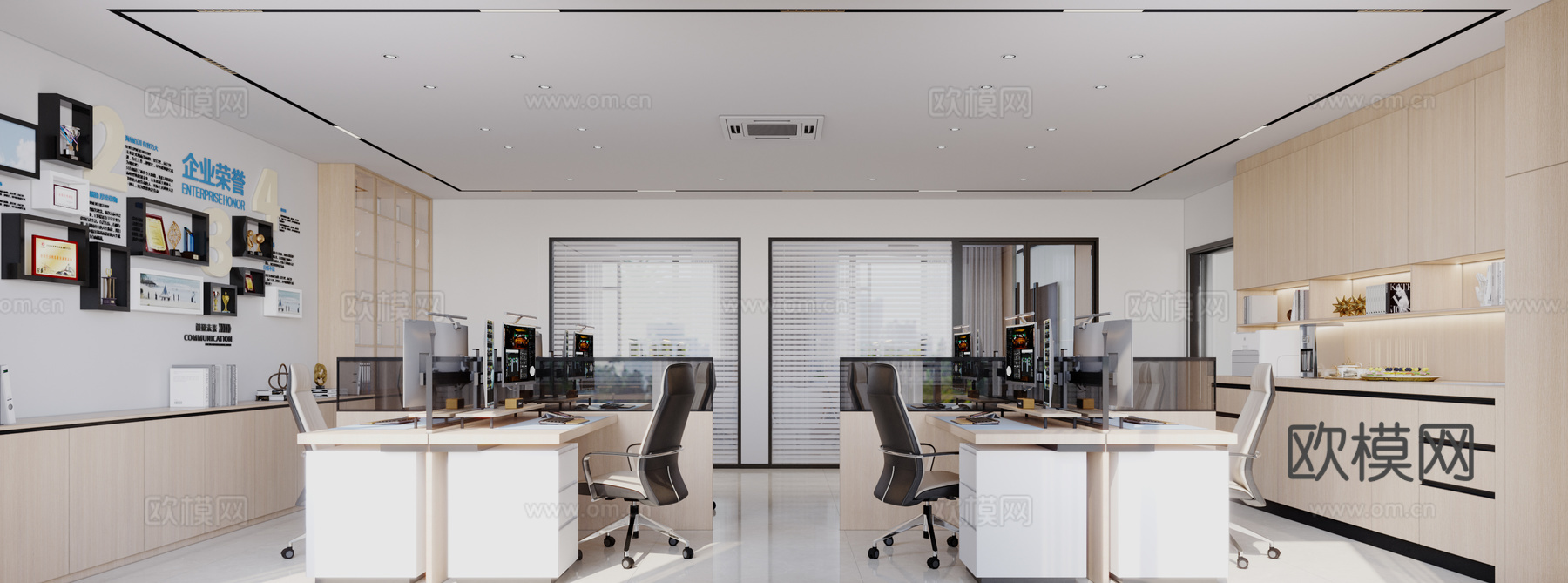 现代员工敞开办公区3d模型