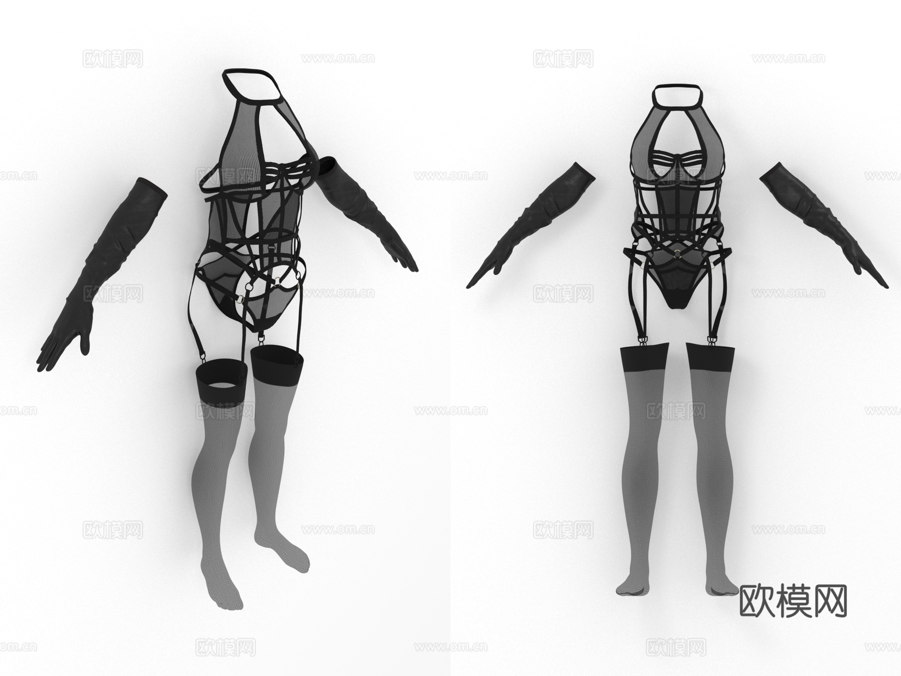紧身胸衣 内衣 扣带 手套 夜店服装 女性服装 女装3d模型