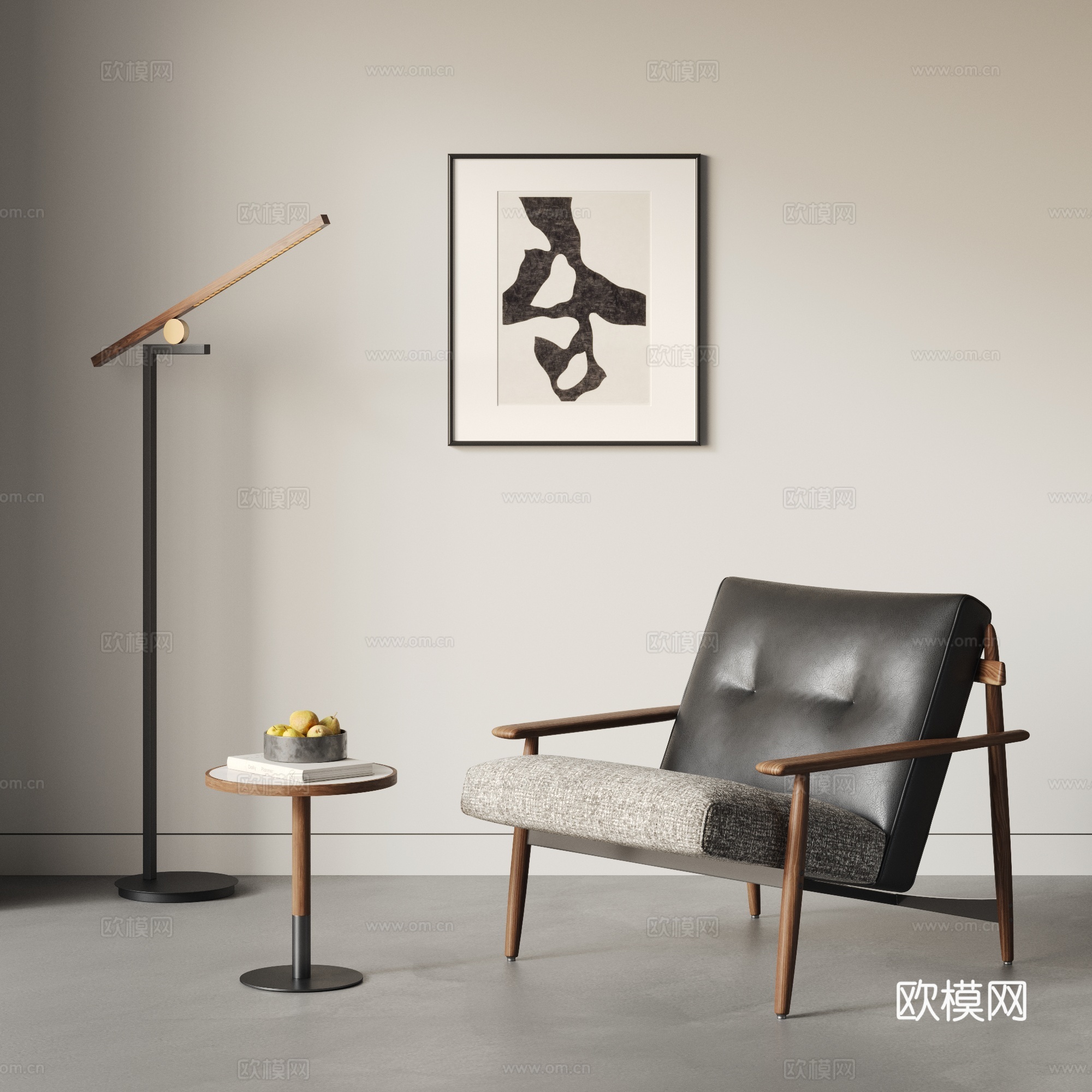 MINOTTI现代休闲椅 沙发椅 扶手椅 皮椅 挂画 边几3d模型