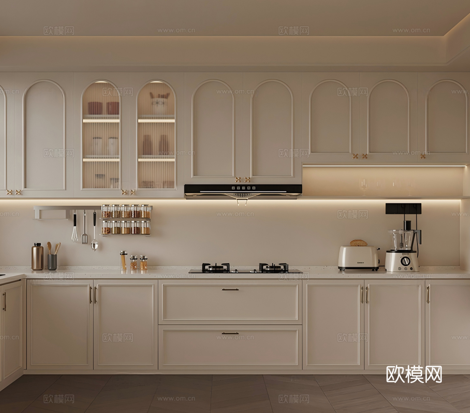 厨房 法式奶油风厨房 橱柜 厨房用品su模型