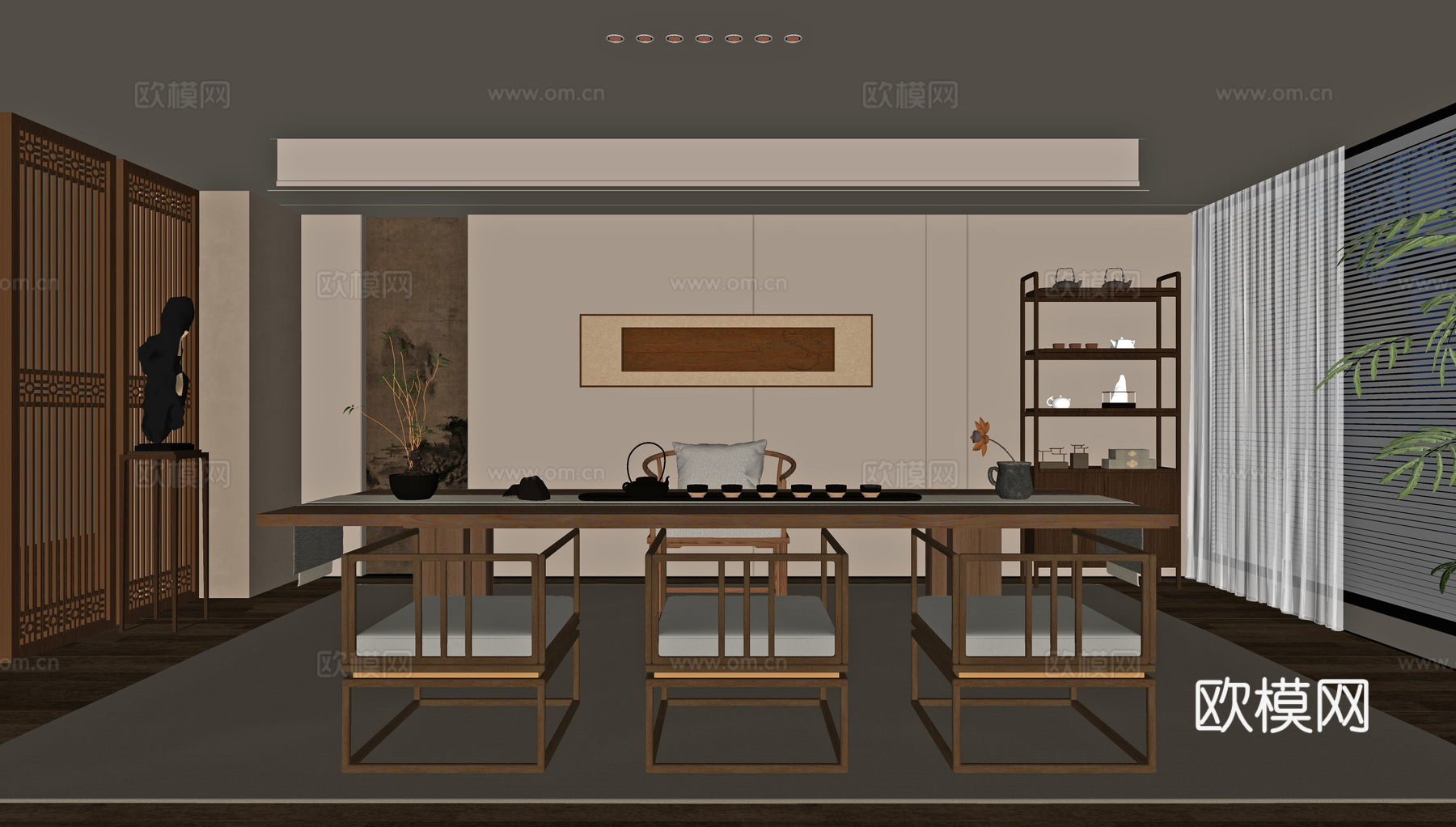 新中式茶室su模型