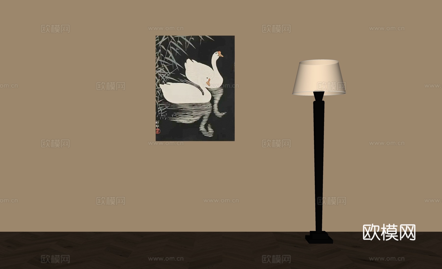 法式中古风装饰画 挂画 落地灯su模型