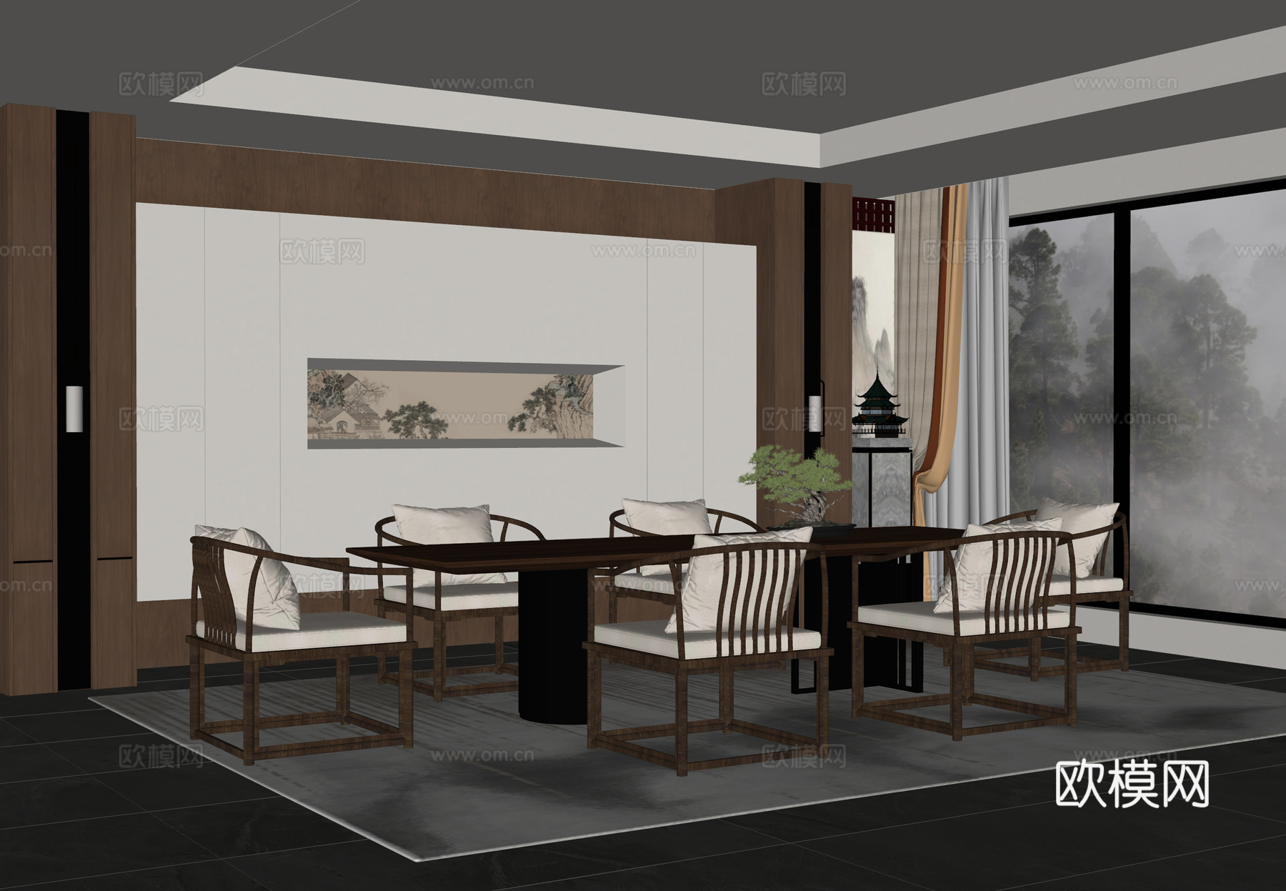 新中式餐厅su模型