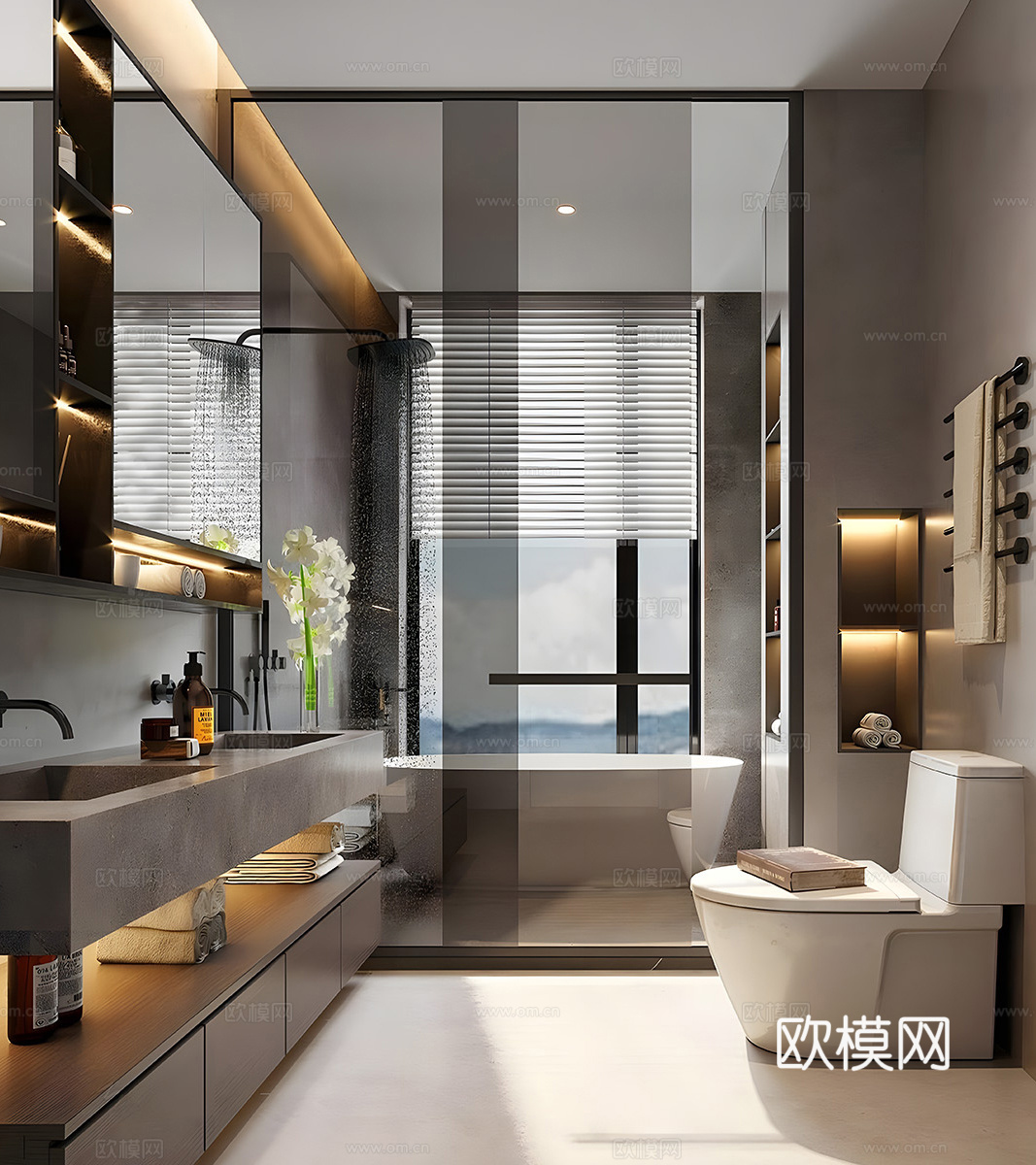 现代轻奢卫生间 干湿分离卫生间su模型