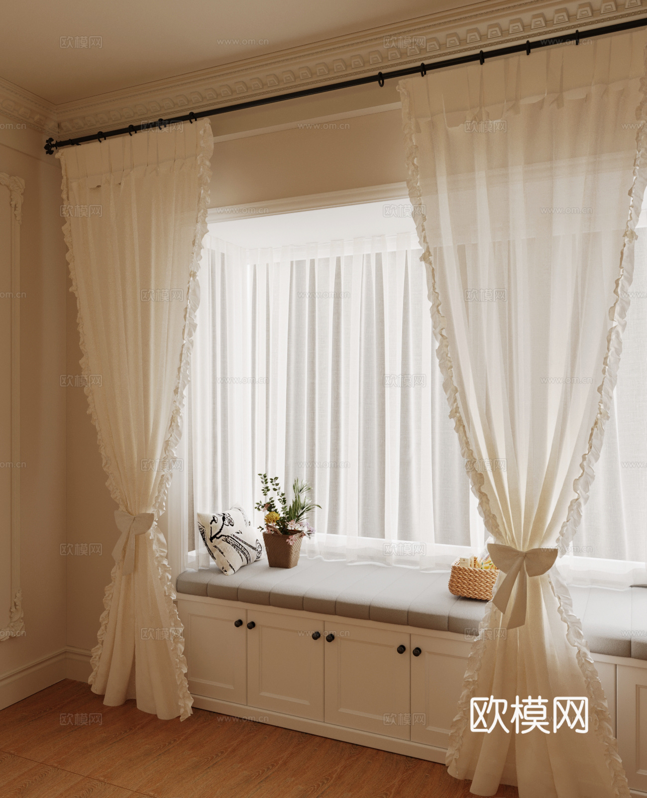 法式窗帘 飘窗su模型下载（渲染图1）