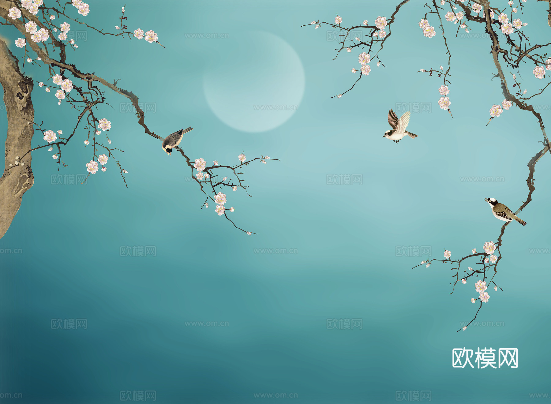 新中式花鸟壁纸壁画