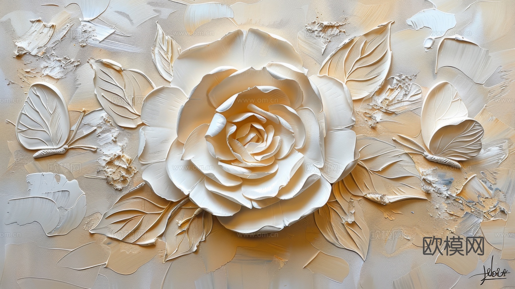 3D浮雕花卉背景墙下载（渲染图5）