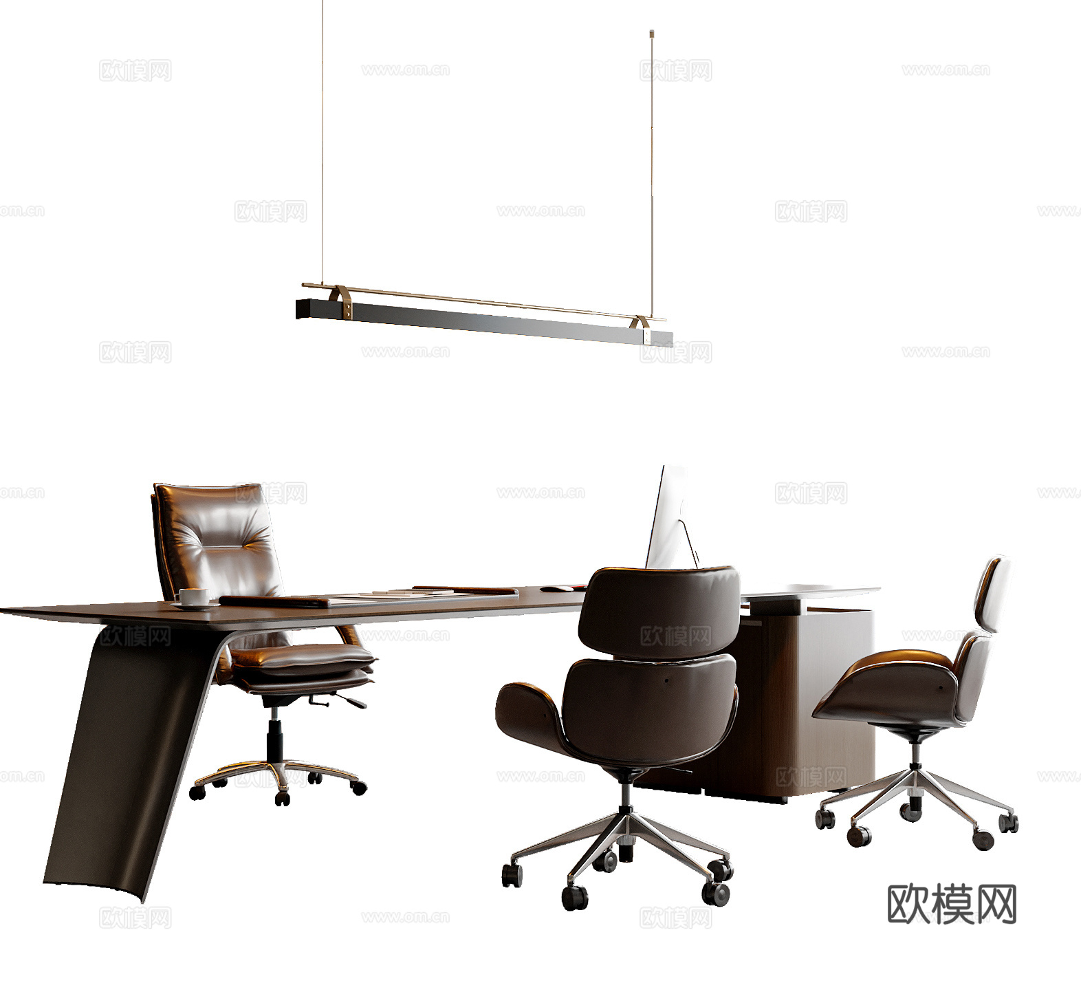现代意式办公桌椅 办公椅 老板椅 吊灯3d模型