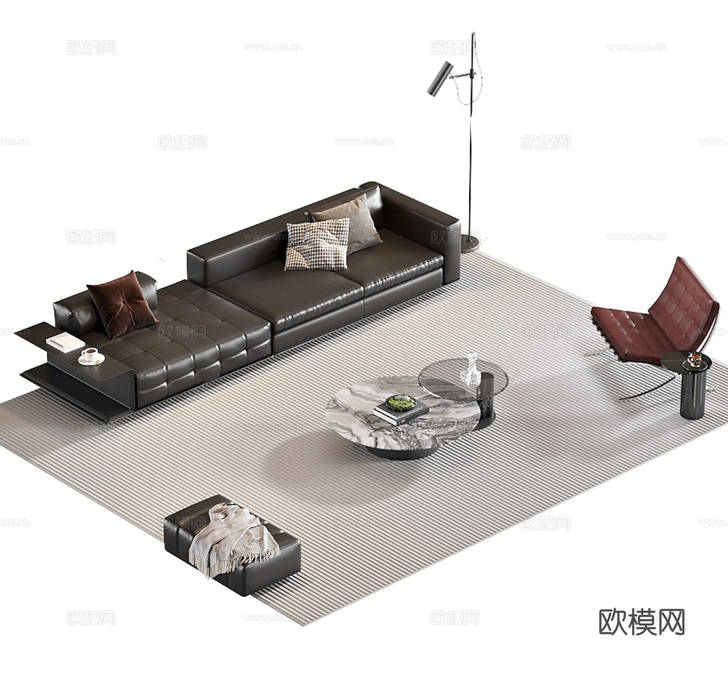 现代意式沙发茶几组合su模型