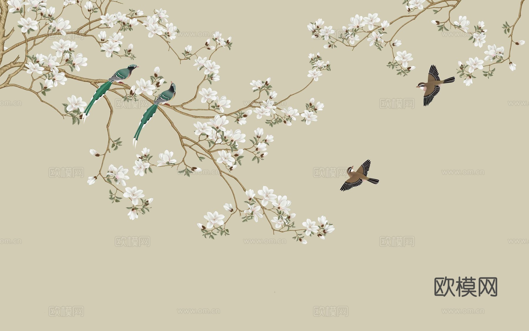 新中式花鸟壁纸壁画