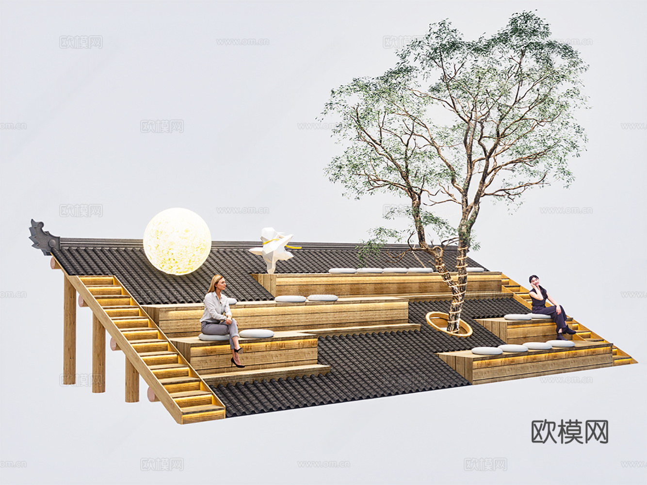 景观座椅 户外座椅 屋顶座椅 网红座椅 休息空间3d模型